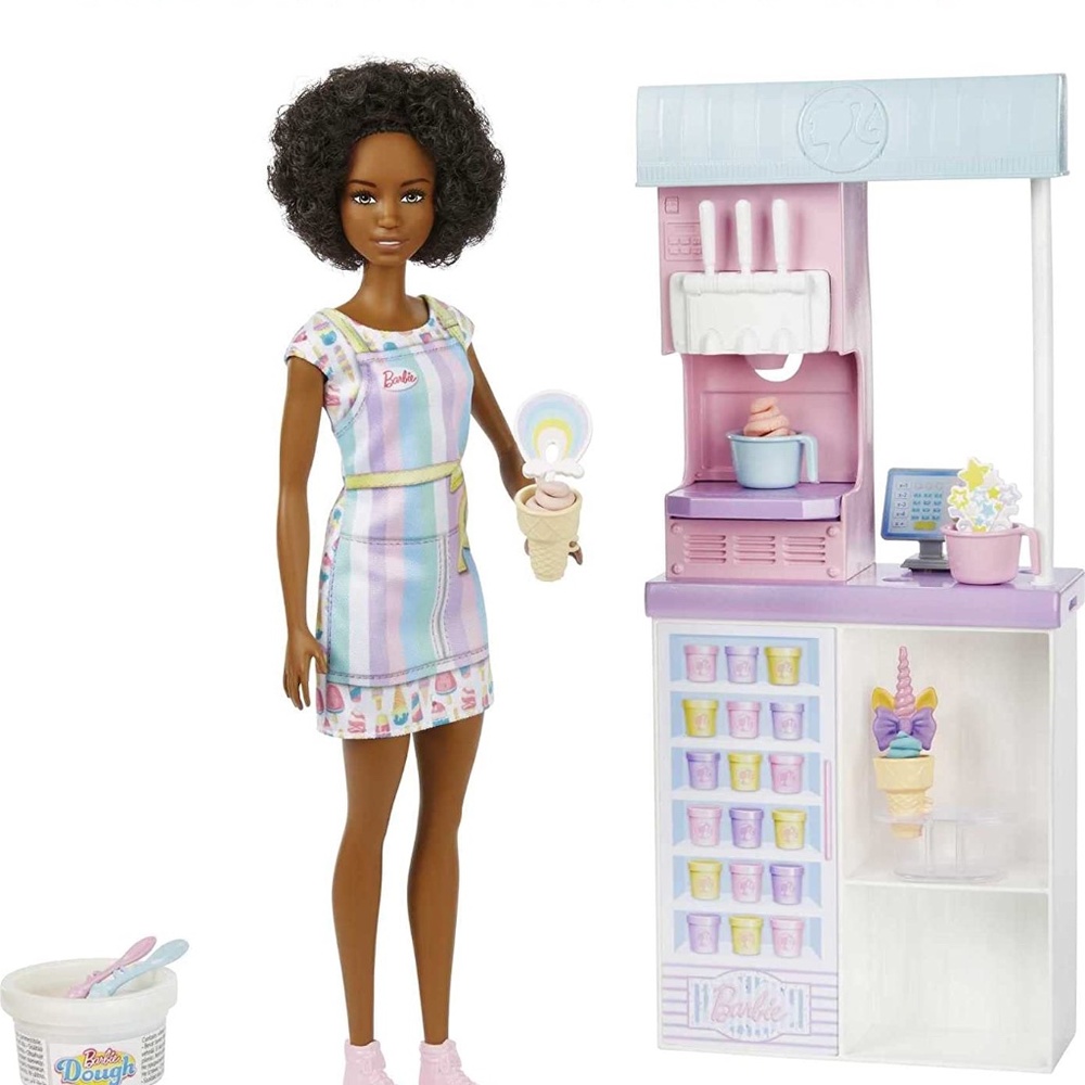 Barbie Doll With Ice Cream Shop Play Set Molds Dough Bowls Spoons Cones Register - Picture 4 of 4
